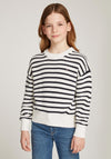 Tommy Hilfiger Girl Striped Knit Sweater, White and Navy