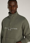 Tommy Hilfiger Logo Quarter Zip Sweatshirt, Battle Green