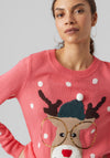 Vero Moda Deer with Sequin Spectacles Christmas Jumper, Hot Pink