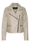 Vero Moda Nicole Leather Coated Biker Jacket, Oatmeal