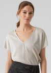 Vero Moda Seni Metallic Plisse Top, Pumice Stone