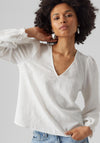 Vero Moda Mali V-Neck Textured Blouse, Snow White