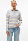 Vero Moda Saba Striped Zip Neck Pullover, Grey