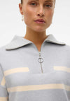 Vero Moda Saba Striped Zip Neck Pullover, Grey