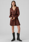 Vero Moda Eya V-Neck Mini Print Dress, Red Ochre