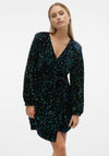 Vero Moda Bella Sequin Wrap Mini Dress, Black