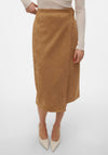 Vero Moda Thea Faux Suede Wrap Midi Skirt, Tan