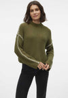 Vero Moda Contrast Stitch High Neck Jumper, Green