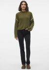 Vero Moda Contrast Stitch High Neck Jumper, Green