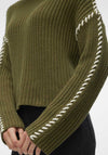 Vero Moda Contrast Stitch High Neck Jumper, Green