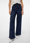 Vero Moda Kathy Paisley High Rise Wide Leg Jeans, Dark Blue Denim