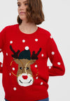 Vero Moda Deer with Sequin Spectacles Christmas Jumper, Chinese Red
