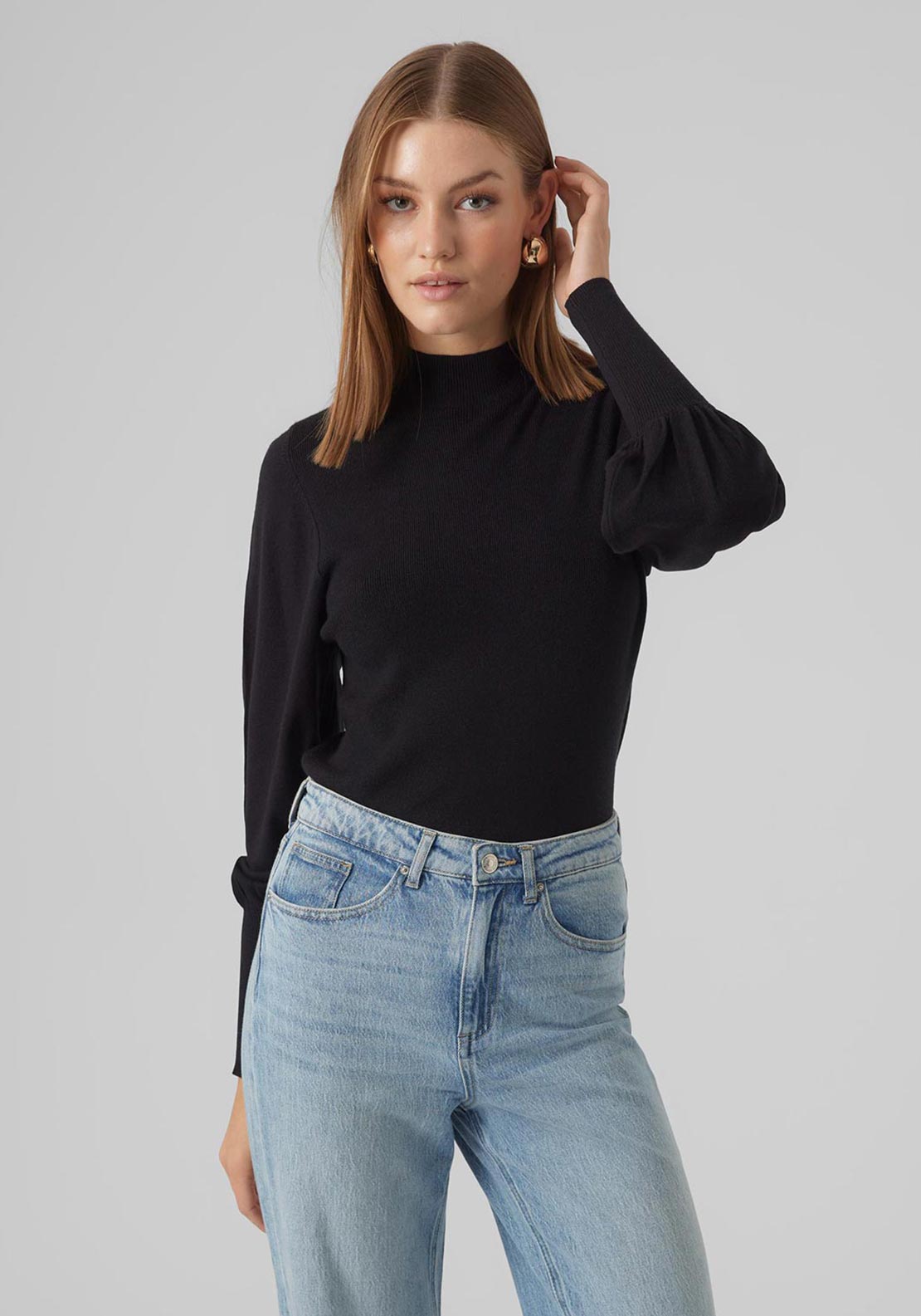 Vero Moda Holly Balloon Sleeve Sweater, Black - McElhinneys