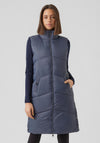 Vero Moda Sala Long Padded Gilet, Ombre Blue