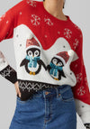 Vero Moda Sequin Penguin Print Christmas Jumper, Chinese Red