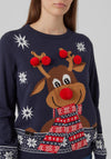 Vero Moda Frosty Deer Christmas Jumper, Navy
