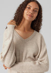 Vero Moda Elly V-Neck Knitted Sweater, Birch