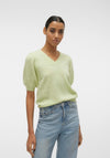 Vero Moda Elly V-Neck Puff Sleeve Knitted Sweater, Reed Green