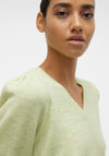 Vero Moda Elly V-Neck Puff Sleeve Knitted Sweater, Reed Green