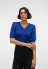 Vero Moda Elly V-Neck Puff Sleeve Knitted Sweater, Dark Blue