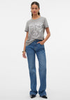 Vero Moda Line Rose Face T Shirt, Grey