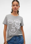 Vero Moda Line Rose Face T Shirt, Grey