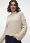 Vero Moda Contrast Stitch High Neck Jumper, Beige