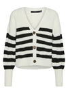 Vero Moda Lea Cropped Striped Button Up Cardigan, Cream and Black