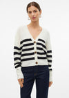 Vero Moda Lea Cropped Striped Button Up Cardigan, Cream and Black