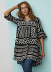 Vero Moda Aztec Print Tunic Smock Mini Dress, Black & Birch