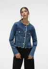 Vero Moda Kiri Frayed Denim Jacket, Medium Blue Denim