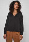 Vila Ellette V-Neck Satin Blouse, Black