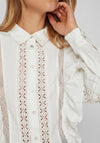 Vila Joselyn Frill Embroidered Trim Detail Blouse, Cloud Dancer