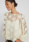 Vila Maja Flower Applique Lace Blouse, Birch