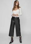 Vila Dagma Faux Leather Cropped Wide Leg Trousers, Black