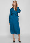 Vila Omi Satin Wrap Midi Dress, Moroccan Blue