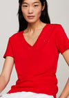 Tommy Hilfiger V-Neck Slim Fit Ribbed T-Shirt, Fierce Red