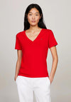 Tommy Hilfiger V-Neck Slim Fit Ribbed T-Shirt, Fierce Red