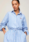 Tommy Hilfiger Womens Monogram Stripe Relaxed Midi Shirt Dress, Blue Spell