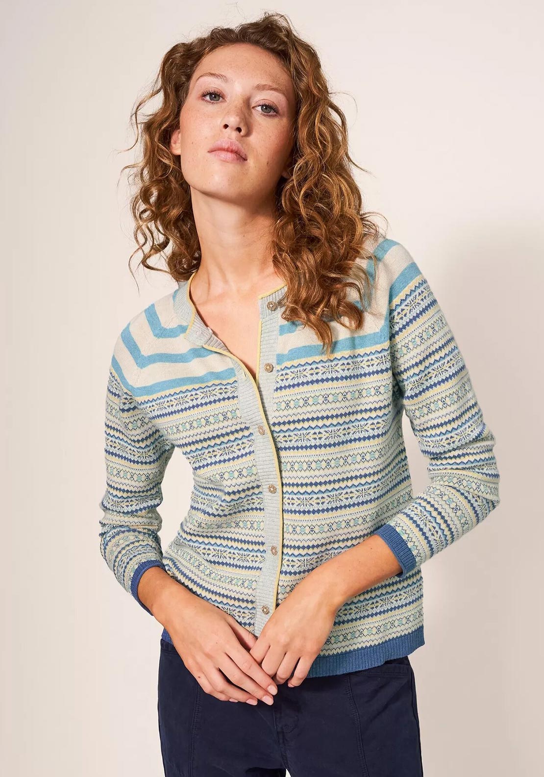 White Stuff Lulu Stripe Pattern Cardigan, Teal Multi - McElhinneys