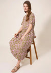 White Stuff Elisa Leaf Print Midi Dress, Green & Pink