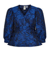 Y.A.S Surfy Jacquard Wrap Top, Black & Blue