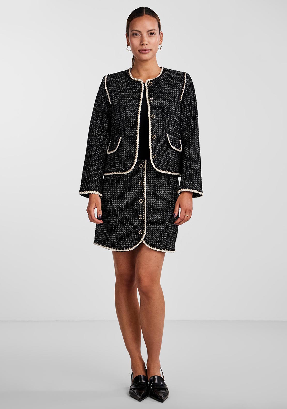 Y.A.S Clema Tweed Short Blazer, Black - McElhinneys