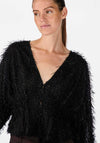 Y.A.S Sisal Fringed Glittery Buttoned Top, Black