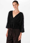 Y.A.S Sisal Fringed Glittery Buttoned Top, Black