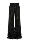 Y.A.S. Flow Sequin Fringe Trim High Waisted Trousers, Black