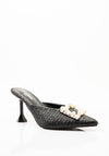 Zen Collection Pearl Embellished Woven Heels, Black