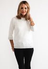 Anonymous Rhinestone Cropped Sleeve Sweater, Ivory