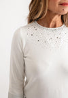 Anonymous Rhinestone Cropped Sleeve Sweater, Ivory