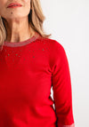 Anonymous Rhinestone Cropped Sleeve Sweater, Red